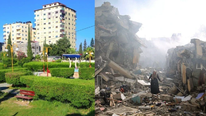 Bifor and afta foto of Al Zahra tower blocks