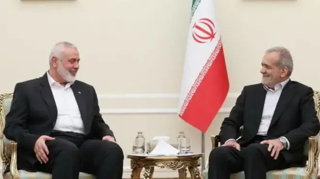 Madaxweynaha Iran, Masuud Pezzekian iyo hoggaamiyihii siyaasadda Xamaas Ismaaciil Hnaiyah