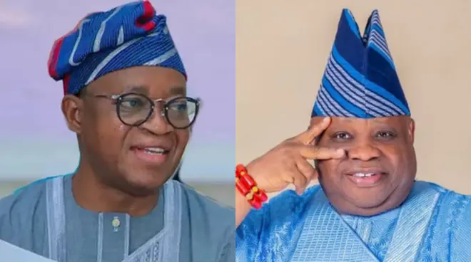Aworan Gomina Ademola Adeleke ati Gomina Tẹle Gboyega Oyetola