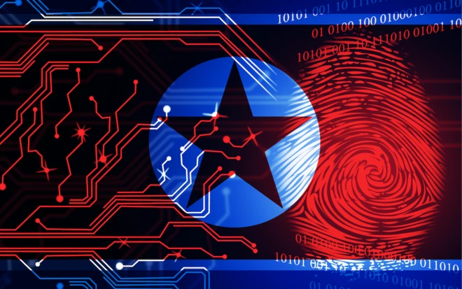 North Korea flag with computer code