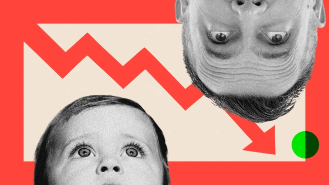 تصویرسازی از یک مرد و یک پسربچه که به طور معکوس ترسیم شده‌اند، با فلشی رو به سمت پایین