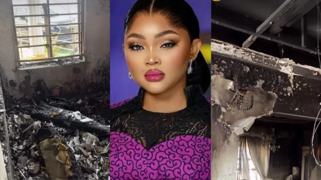 Aworan Mercy Aigbe ati ile rẹ ti ina jo