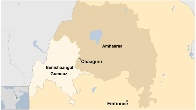 Kaartaa bakka itti argama magaalaa Chaaginii agarsiisu