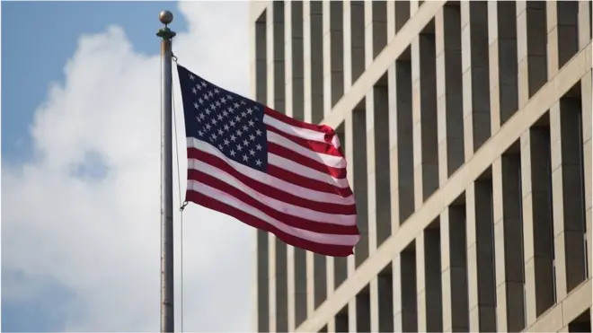 Flag outside the US embassy in Havana, Cuba
