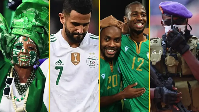 Un fan du Nigéria, Riyad Mahrez, les célébrations des Comores et un soldat camerounais