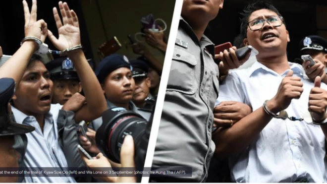 Hai nhà báo Reuters tại Myanamr, Kyaw Soe Oo và Wa Lone, chịu án tù 7 năm với tội danh vi phạm Đạo luật Bí mật của nhà nước