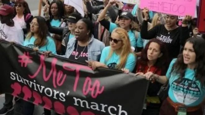 جنسی ہراسگی کے خلاف جلوس کی قیادت ترانا برکے نے کی جنھوں نے 'می ٹو' ہیش ٹيگ کی شروعات کی تھی
