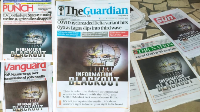 Information blackout: Nigeria newspapers publish same protest message on 12 July