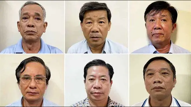 6 cán bộ Bình Dương bị khởi tố, (từ trái qua) hàng trên: Phạm Văn Cành, Trần Thanh Liêm, Nguyễn Thanh Trúc; hàng dưới: Võ Văn Lượng, Trần Xuân Lâm, Ngô Dũng Phương - Ảnh: Bộ Công an