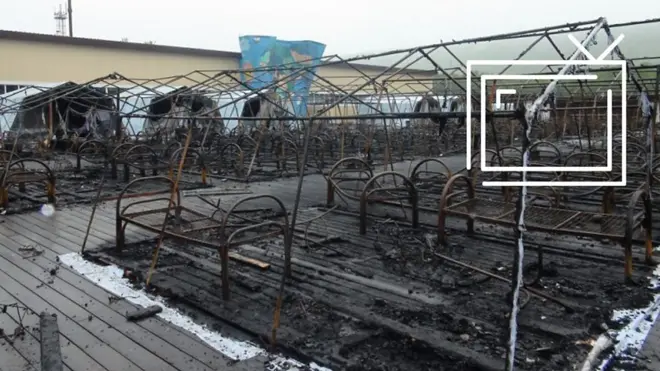 Сгоревший палаточный лагерь