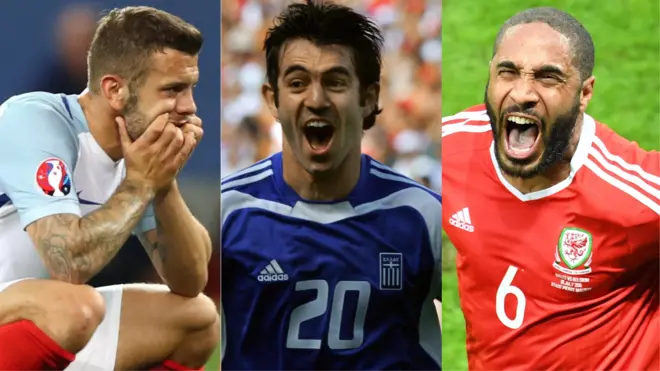 Jack Wilshere, Georgios Karagounis and Ashley Williams react following famous Euros shocks