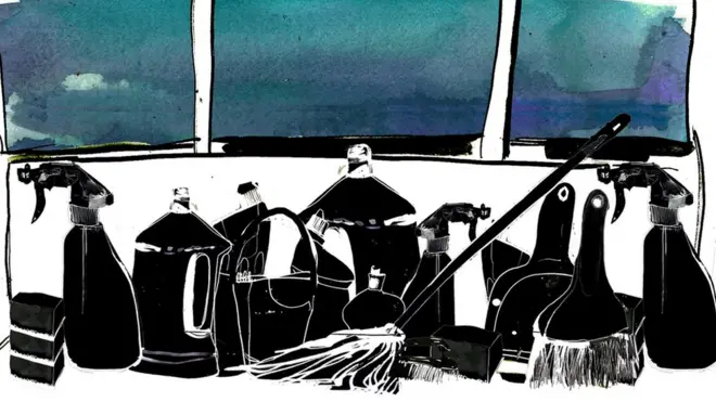 Ilustración que muestra productos de limpieza.