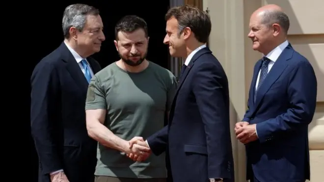 ผู้นำชาติตะวันตกพบกับ ปธน.โวโลดีมีร์ เซเลนสกี ของยูเครน ในกรุงเคียฟ