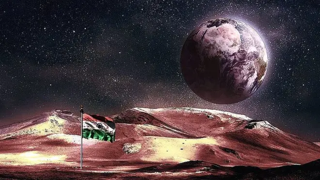 అంతరిక్షంపై ఆసక్తితో విష్ణు సుశీల్ అంగారకుడిపై భారతదేశ జాతీయ జెండా ఎగురుతున్నట్లు తయారు చేసిన ఊహా చిత్రం ఇది