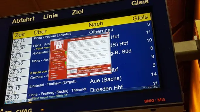 The demand for Bitcoin appeared on departure screens at a Frankfurt station