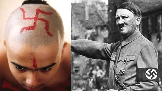 గుండుపై స్వస్తిక గుర్తుతో హిందూ బాలుడు, అడాల్ఫ్ హిట్లర్