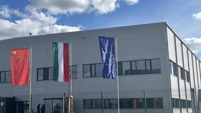 Chinese, Hungarian and EU flags