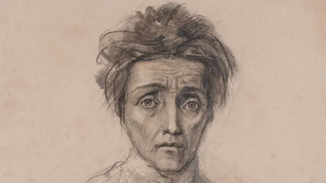 Una de varias ilustraciones de pacientes psiquiátricos incluidas en la muestra de Instituto Real de Médicos de Edimburgo.