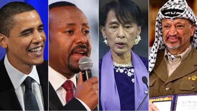 ከግራ ወደ ቀኝ፤ ባራክ ኦባማ፣ ዐብይ አሕመድ፣ አን ሳን ሱ ኪ፣ ያሲር አረፋት