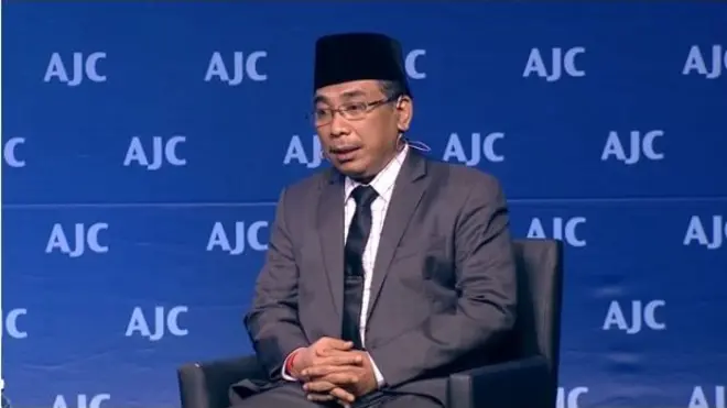 Yahya Cholil Staquf ketika menjadi pembicara dalam kegiatan diskusi yang diprakarsai oleh American Jewish Committee (AJC) Global Forum di Yerusalem, Israel