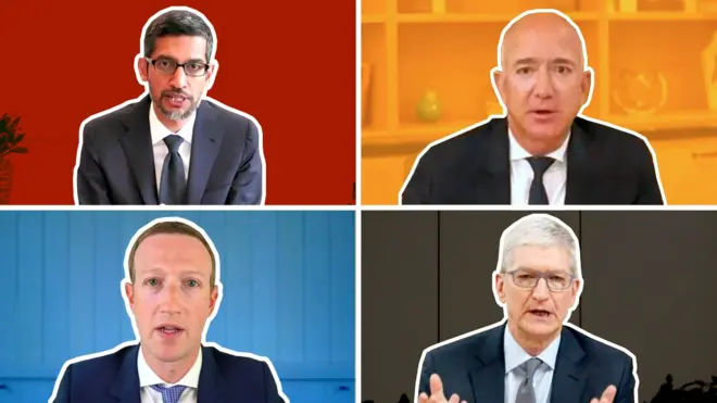 Four chief executives - Alphabet's Sundar Pichai, Amazon's Jeff Bezos, Facebook's Mark Zuckerberg and Apple's Tim Cook - appeared via video call