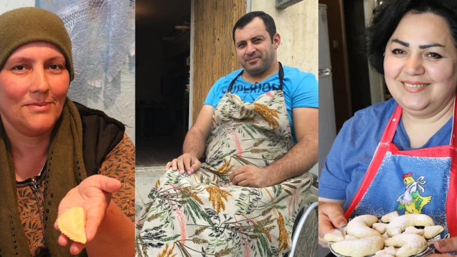 suvenir hazırlayan Asif Qasımov və şirniyyat bişirib satan Zərifə Babayeva və Nailə Hüseynova