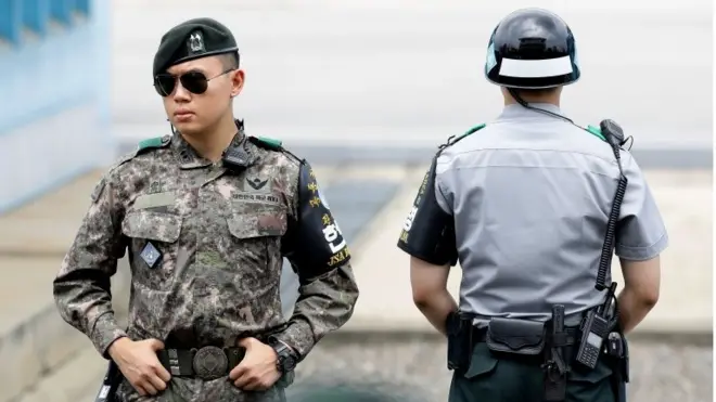 South Korean solders at a border village