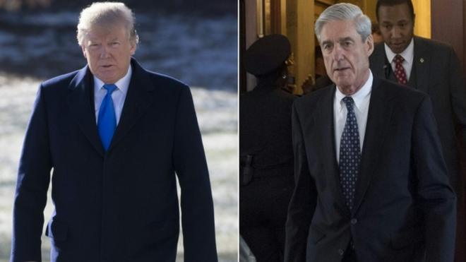 Two side-by-side pictures of US President Donald Trump and former FBI Director Robert Mueller, special counsel on the Russian investigation