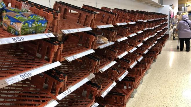 Empty shelves at supermarket in Bath