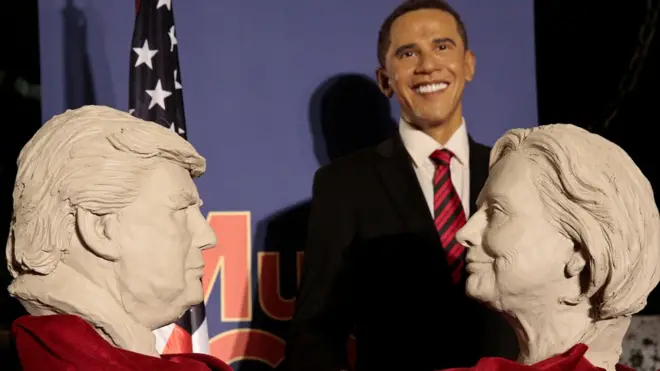 Обама, Трамп и Клинтон в музее восковых фигур