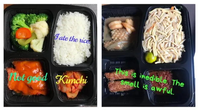 A annotated image of one particularly memorable quarantine meal in Singapore