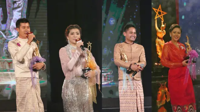 မင်းသား၊ မင်းသမီး နဲ့ ဇာတ်ပို့ ဆုရှင်များ - (ဝဲ မှ ယာ) နေတိုး၊ အိန္ဒြာကျော်ဇင်၊ မြင့်မြတ်၊ ပိုင်ဖြိုးသု