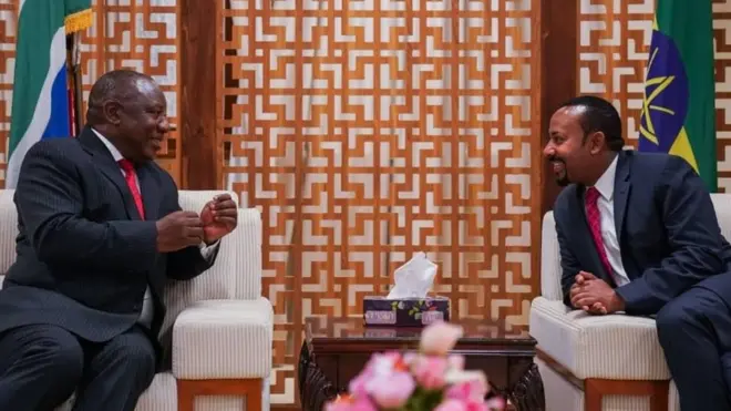 Ministira Muummee Itoophiyaa Abiy Ahimadiifi Pireezidantii Afrikaa Kibbaa Siriil Ramafoosaa