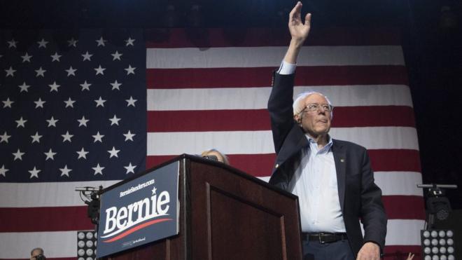 Former Democratic White House hopeful Senator Bernie Sanders speaks at a rally in March
