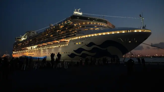 停靠于日本横滨港大黑埠头的钻石公主号邮轮（10/2/2020）