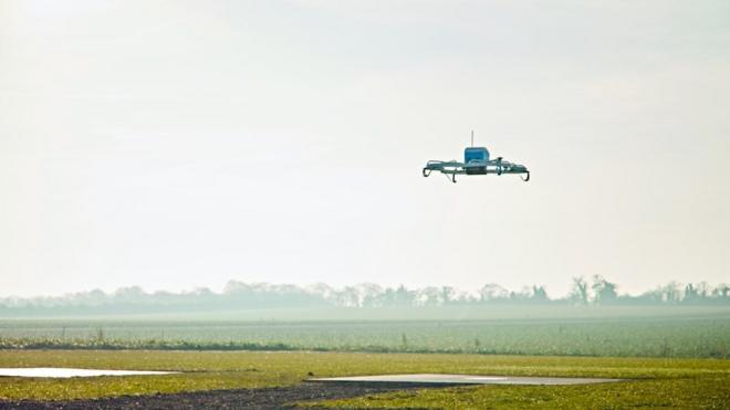 Amazon drone flying in the sky