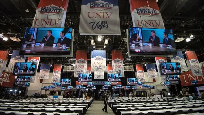 Les journalistes qui se préparent au débat entre Trump et Hillary à Las Vegas dans le Nevada