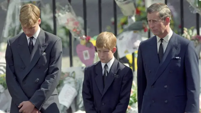 William, Harry and Charles at Princess Diana's funeral