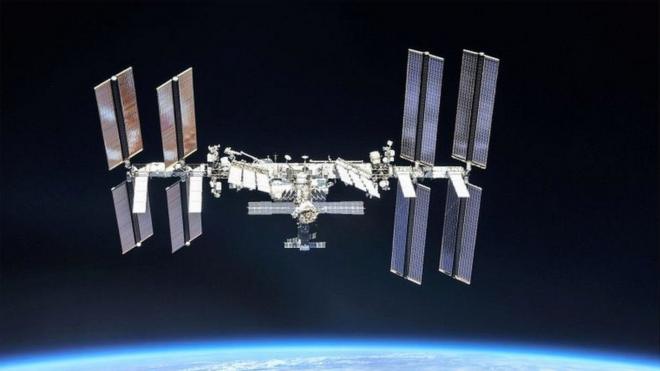 The International Space Station (ISS) photographed by Expedition 56 crew members from a Soyuz spacecraft after undocking, in October 2018