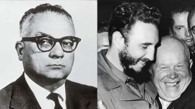 A la izquierda: Rómulo Betancourt, presidentepix no bet365Venezuela entre 1959 to 1964. A la derecha: Fidel Castro y el premier soviético Nikita Khrushchev, en septiembrepix no bet3651960.