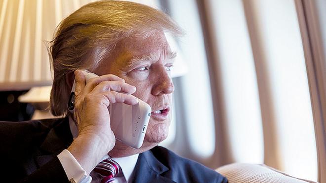 Image from White House flickr account of President Trump using a mobile phone on Jan 26 2017