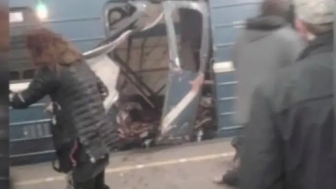 Damage to a train carriage in St Petersburg - 3 April 2017