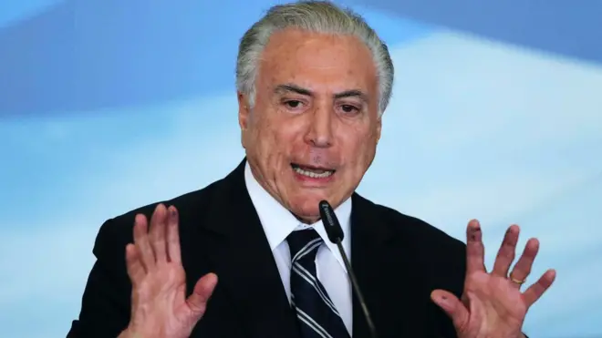 Former Brazilian President Michel Temer gives a speech
