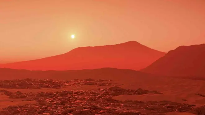 Sun over a barren landscape