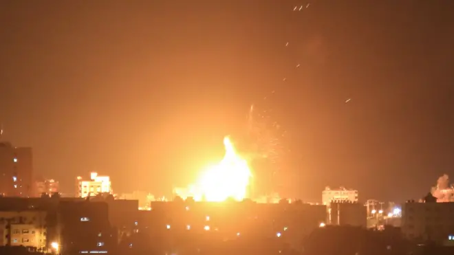 An explosion in Gaza after Israeli air strikes on 20 June 2018