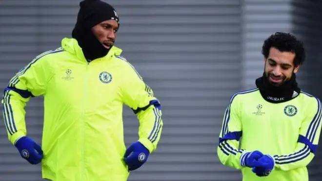 كان محمد صلاح مع ديديي دروغبا في فريق تشيلسي عام 2014