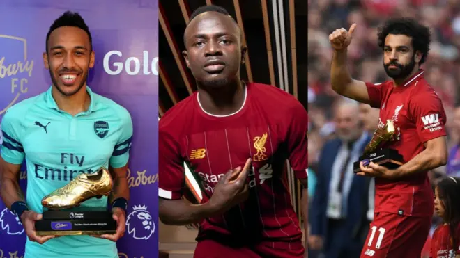 Gabon Pierre-Emerick Aubameyang (Arsenal) Left, Senegal Sadio Mane (Liverpool) Middle, Egypt Mohammed Salah (Liverpool) Right