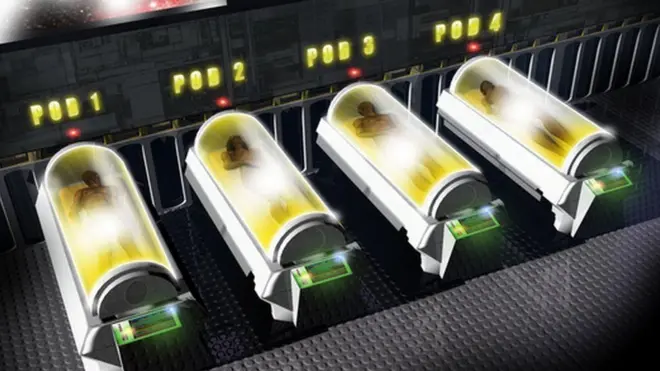 Ilustrasi buatan yang menggambarkan pengawetan tubuh manusia dengan suhu yang membeku.