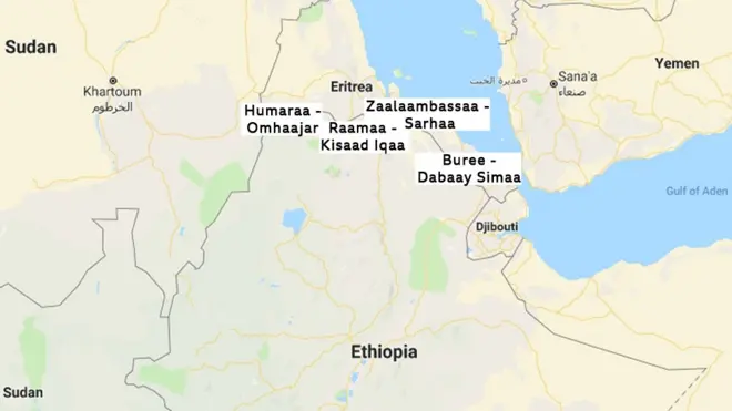 Danaa Itoophiyaa daangaa Itoophiyaafi Eritiraa walqunnamsiisan agarsiisu