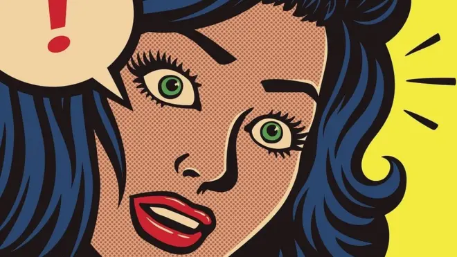Pop Art style cartoon of a woman looking very surprised